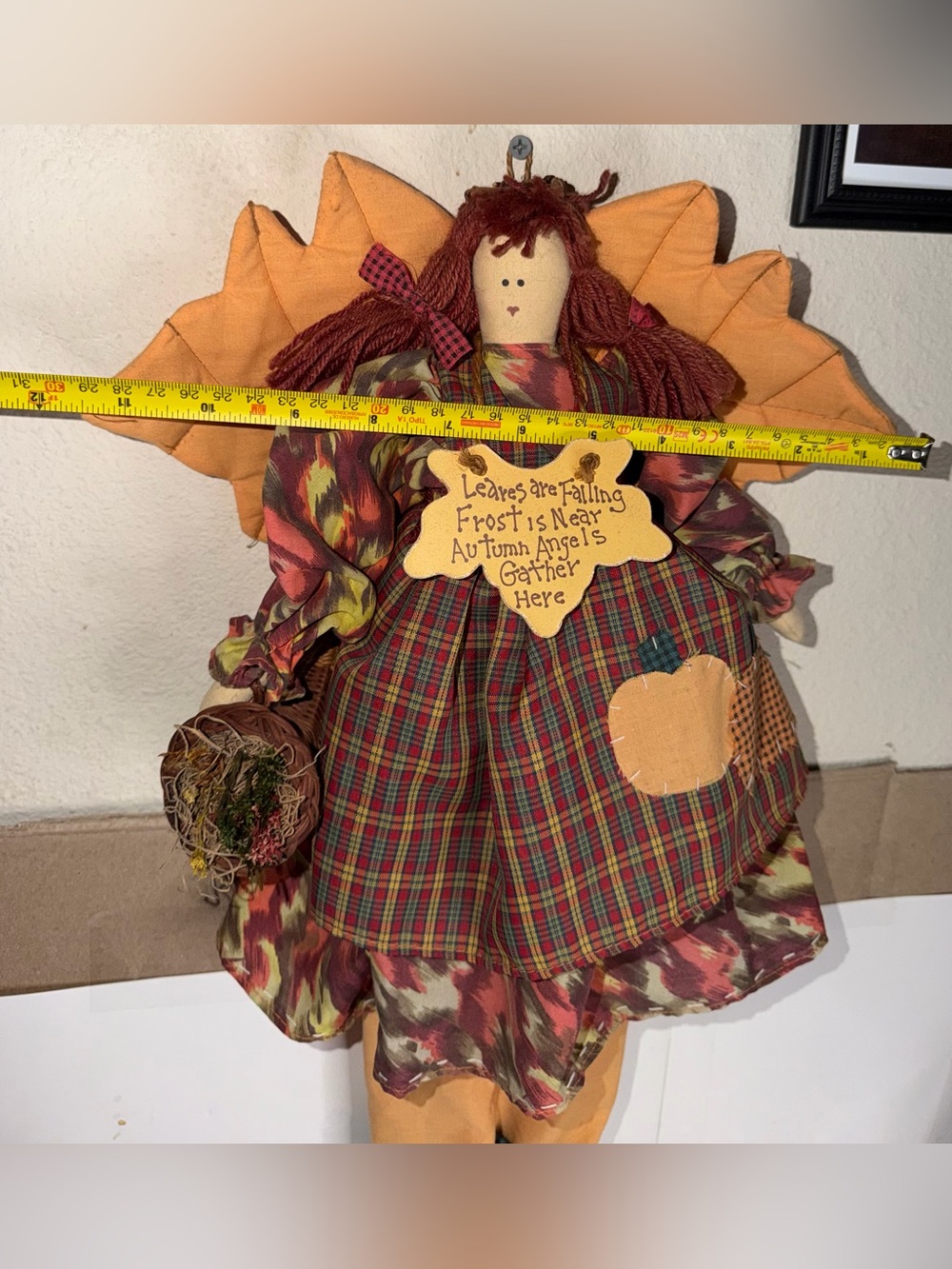 Vintage Primitive Autumn Angel Cloth Doll Fall Harvest Thanksgiving Decor 22" - Picture 11 of 11